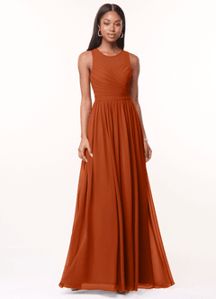 Azazie Nina Vestidos de damas de honor Vestido de Naranja Quemada de Gasa de Corte en A con Plisado image1
