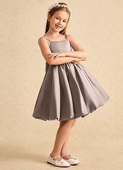 Azazie Davine vestidos de niña de las flores Vestido de Gris Pardo de Satin Mate de Corte En A con Tirante Espagueti image6