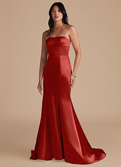 Azazie Aura Bridesmaid Dresses Rust Mermaid Metallic Satin Convertible Dress image6