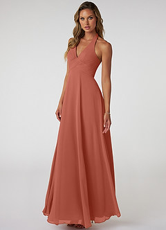 Azazie Tessie Bridesmaid Dresses Clay A-Line V-Neck Pleated Chiffon Dress image3