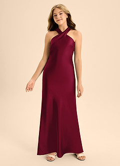 Azazie Doretta Junior Vestido de Borgoña de Satén Elástico de Corte En A con Plisado image4