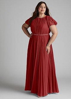 Azazie Kara Modest Bridesmaid Dresses A-Line Pleated Chiffon Floor-Length Dress image13