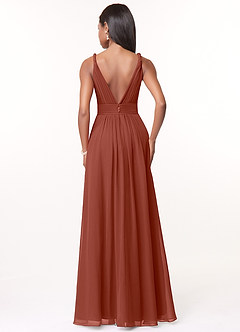 Azazie Maren Brautjungfernkleider A-Linie Plissee Chiffon Kleid Rotbraun image2