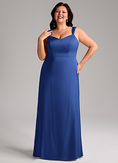 Azazie Denice Bridesmaid Dresses Royal Blue Sheath Pleated Stretch Satin Dress image10