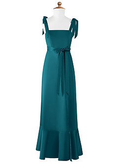 Azazie Barbara Junior Ink Blue A-Line Bow Matte Satin Dress image6