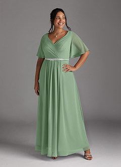 Azazie Tricia Mother of the Bride Dresses Matcha A-Line V-Neck Pleated Chiffon Dress image10