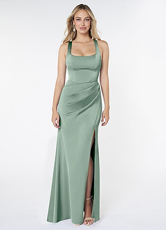 Azazie Mero Bridesmaid Dresses Agave Mermaid Pleated Stretch Satin Dress image1