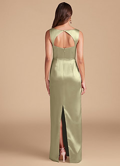 Azazie Flori Bridesmaid Dresses Moss Green Sheath Side Slit Metallic Satin Dress image4