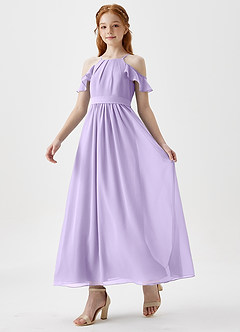 Azazie Chaya Junior Lilac A-Line Off the Shoulder Chiffon Dress image5
