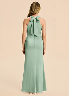 Azazie Thea Junior Agave Sheath Ruched Stretch Satin Dress image2