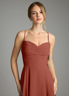 Azazie Ayla Abiti da Damigella Abito A-Line in Chiffon Scollo a Cuore Auburn image4