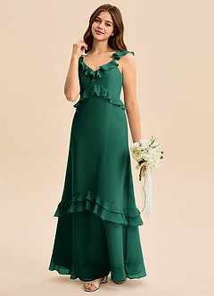 Azazie Tavie Junior Emerald A-Line Ruched Chiffon Dress image5