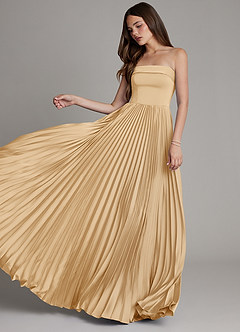 Azazie Mariana Bridesmaid Dresses Gold A-Line Pleated Stretch Satin Dress image5