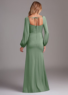 Azazie Charissa Bridesmaid Dresses Matcha Sheath Long Sleeve Stretch Satin Dress image8