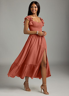 Azazie Anaya Bridesmaid Dresses Clay A-Line Pleated Chiffon Dress image3