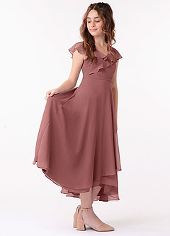 Azazie Posie Junior Desert Rose A-Line Ruched Chiffon Dress image3