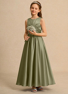Azazie Ducky Girls Formal Flower Girl Klänningar Klänning A-Line i Stretch Satin Plisserad image5