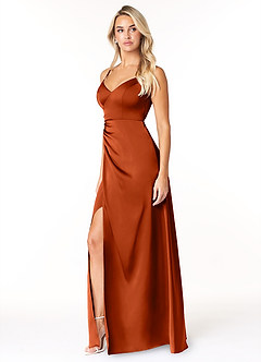Azazie Marchella Robes de demoiselle d'honneur Robe Trapèze en Satin extensible Corset Paprika image4