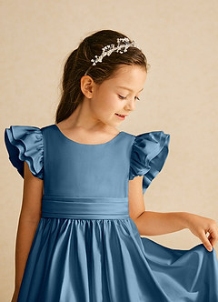 Azazie Piglette Flower Girl Dresses Bermuda A-Line Bow Matte Satin Dress image3