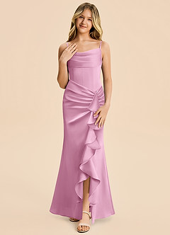 Azazie Rosalia Junior Robe Fourreau en Satin extensible Plissé Rose Bonbon image5