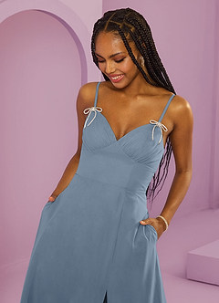 Barbie ♥ Azazie Jurken voor bruidsmeisjes Jurk van Chiffon met A-Lijn met Zakken Stoffig Blauw image7