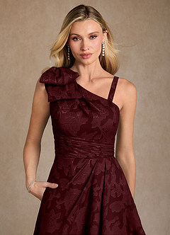 Azazie Easton Mother of the Bride Dresses Cabernet Ball-Gown One Shoulder Floral Burnout Dress image4
