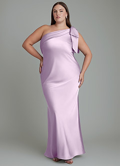Azazie Yuanna Bridesmaid Dresses Frosted Lilac Mermaid One Shoulder Stretch Satin Dress image8