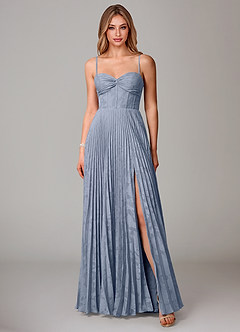 Azazie Akiko Bridesmaid Dresses Dusty Blue A-Line Sweetheart Neckline Floral Burnout Dress image1