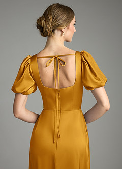 Azazie Fyona Vestidos de damas de honor Vestido de Caramelo de Satén Elástico de Corte en A con Plisado image2