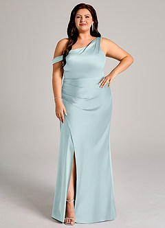 Azazie Madelyn Robes de demoiselle d'honneur Robe Sirène Convertible en Satin extensible Ue épaule Brume image10