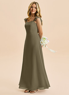 Azazie Mavie Junior Linia A Marszczony Szyfon Długość podłogi Młodsza druhna Sukienka image3