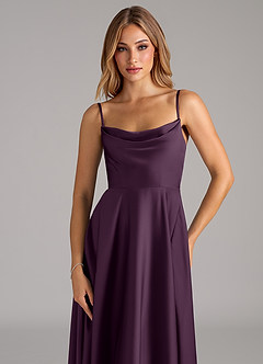 Azazie Elle Bridesmaid Dresses Plum A-Line Pleated Stretch Satin Dress image2