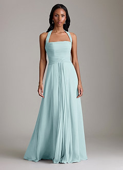 Azazie Clarisa Bridesmaid Dresses Sea Glass A-Line Pleated Chiffon Dress image5