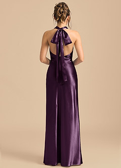 Azazie Velli 신부 들러리 드레스 쉬스 하이넥 메탈릭 새틴 바닥 길이 드레스 image5