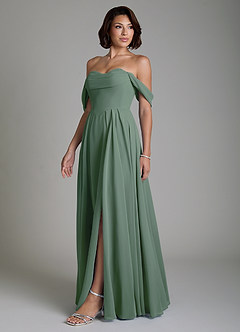 Azazie Loisa Bridesmaid Dresses Eucalyptus A-Line Corset Chiffon Convertible Dress image7