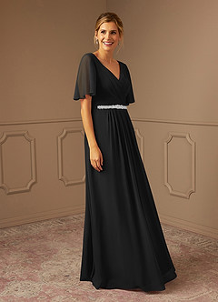 Azazie Tricia Mother of the Bride Dresses Black A-Line V-Neck Pleated Chiffon Dress image4