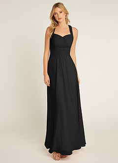 Azazie Claudia Bridesmaid Dresses Black A-Line Sweetheart Neckline Chiffon Dress image1