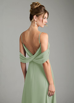 Azazie Mercedes Jurken voor bruidsmeisjes Jurk van Chiffon met A-Lijn Off the Shoulder Stoffige Salie image7