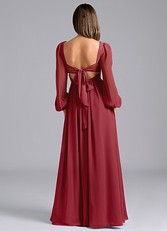 Azazie Zeya Bridesmaid Dresses Pomegranate A-Line Long Sleeve Chiffon Dress image2