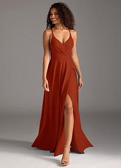 Azazie Davis Bridesmaid Dresses Rust A-Line Pleated Stretch Crepe Dress image4