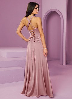 Barbie ♥ Azazie Robes de demoiselle d'honneur Robe Trapèze en Satin extensible avec poches Rose Poussiéreuse image2