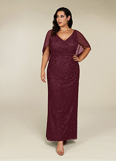 Azazie Lulu Mother of the Bride Dresses Cabernet Mermaid V-Neck Sequins Chiffon Dress image5