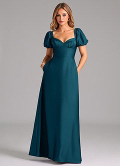 Azazie Fatima Brautjungfernkleider A-Linie Plissee Stretch-Satin Kleid Tintenblau image3