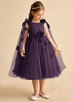 Azazie Staria Flower Girl Dresses Plum Ball-Gown Ruched Tulle Dress image7