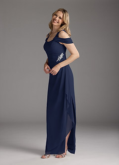 Azazie Weitzman Mother of the Bride Dresses Dark Navy Sheath Sequins Mesh Dress image2