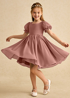 Azazie Jolie Robe Demoiselle D'honneur Fillette Robe Trapèze en Mousseline de soie avec manches Rose De Cèdre image3