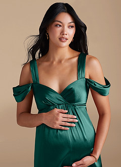 Azazie Rhea Maternity Bridesmaid Dresses A-Line Pleated Metallic Satin Floor-Length Dress image3