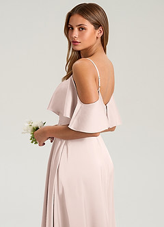 Azazie Jean Bridesmaid Dresses Blushing Pink A-Line Off the Shoulder Stretch Satin Dress image7