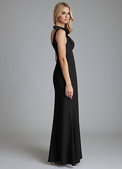Azazie Taro Bridesmaid Dresses Black Sheath Bow Chiffon Dress image4