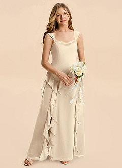 Azazie Sloane Junior Champagne A-Line Sweetheart Neckline Chiffon Dress image3